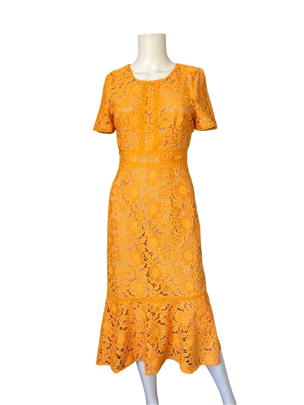 Rachel Parcell Fitted Yellow Lace Midi Dress Summer Colorful Womens Size XS